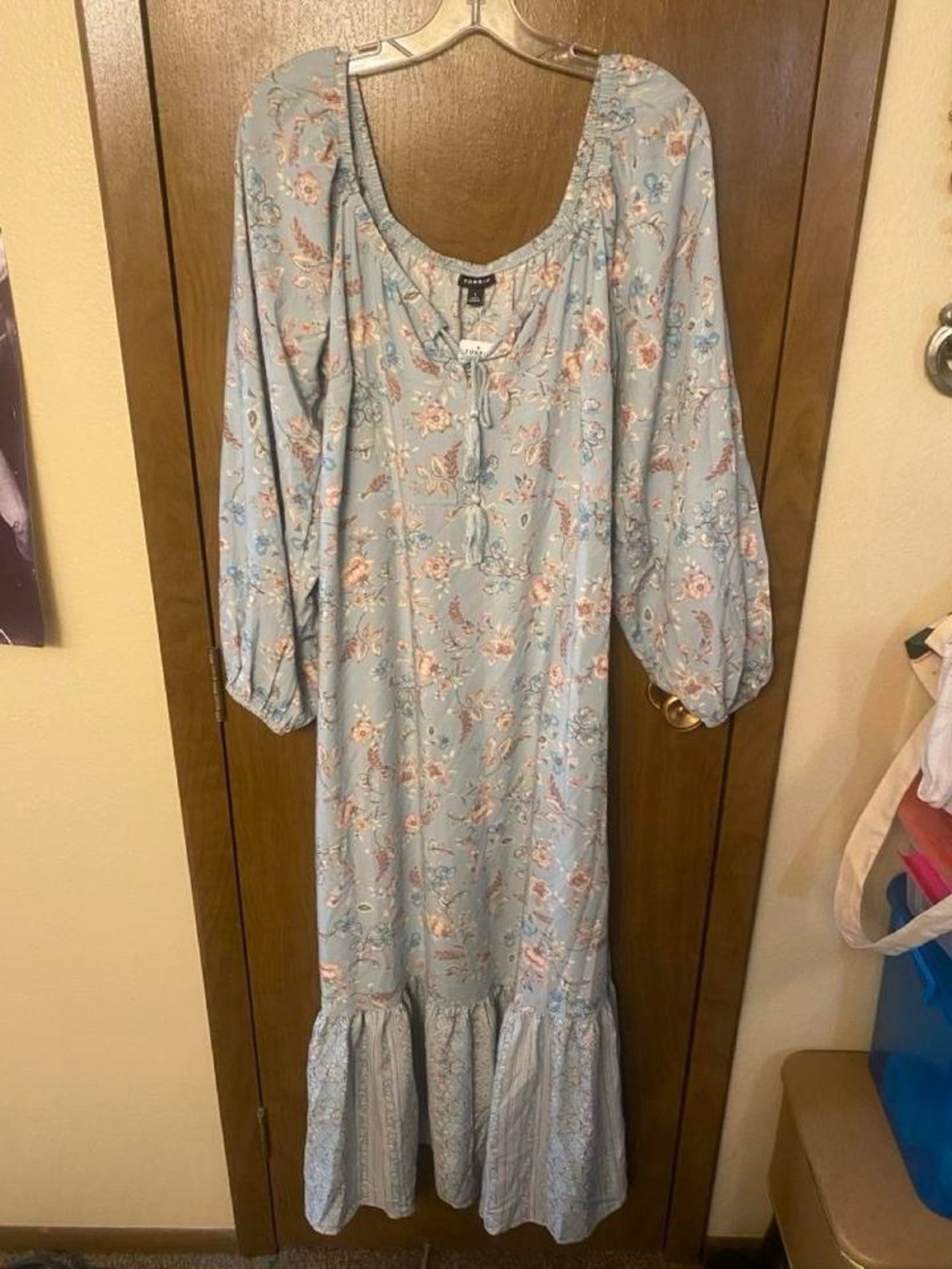 torrid Light Blue Floral Maxi Dress with Ruffle Hem and Tassel Tie